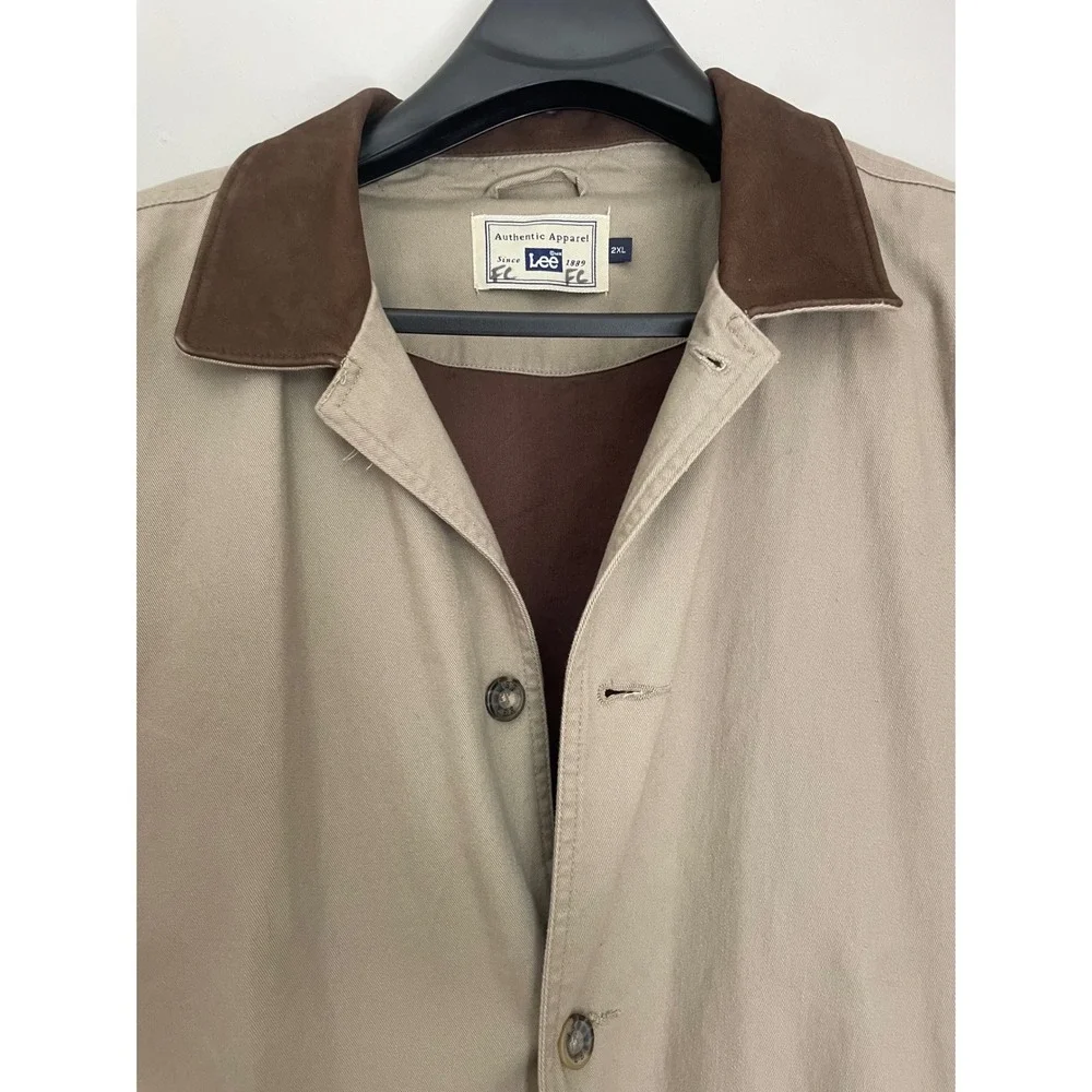 Lee Authentic Apparel Men 2XL Tan Barn‎ Coat Brown Leather Collar Chore Jacket